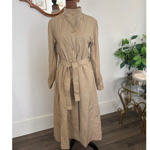 Vintage Odyssey‎ Belted Trench Coat Womens Tan Long Rain Coat Classic Outerwear